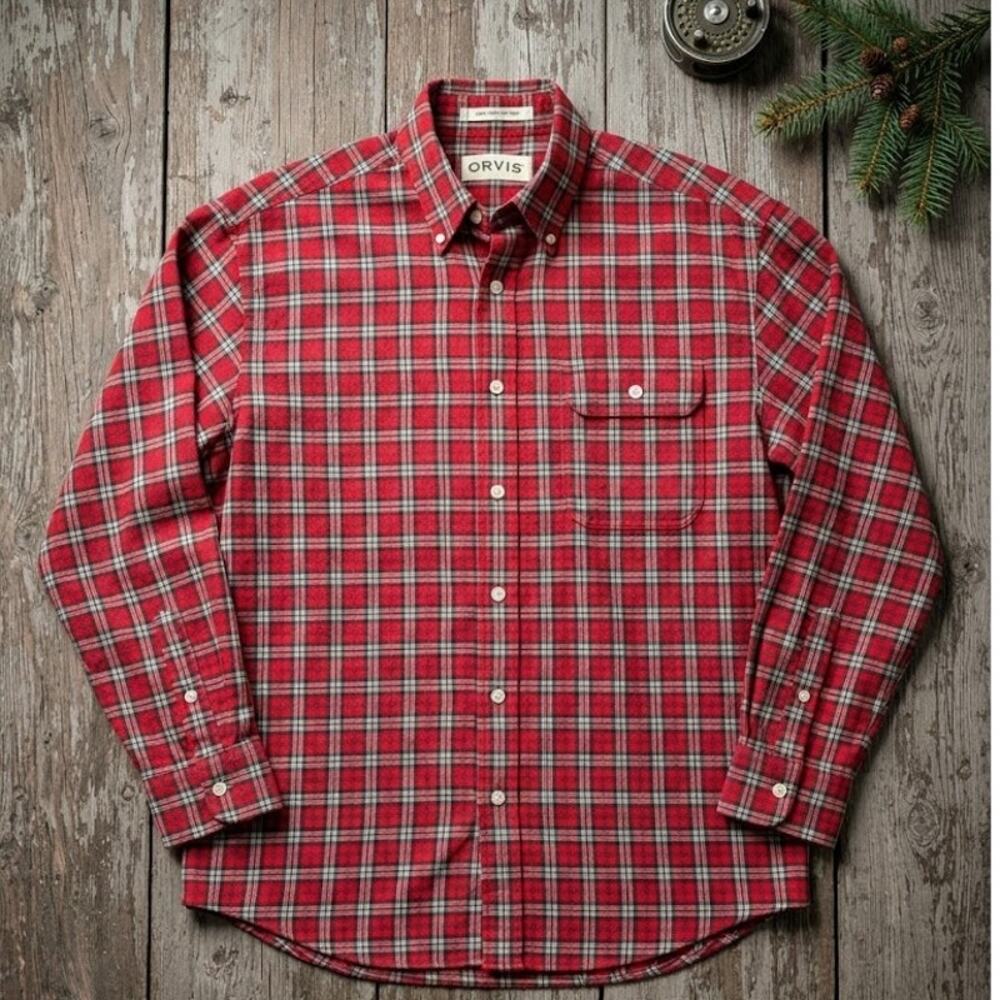 VINTAGE Orvis Men's M Red Plaid Button Down Shirt Made in Hong Kong 100% Cotton